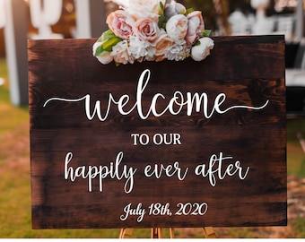 Happily ever after/Wedding Ceremony Sign/Wedding Welcome Sign/Personalized Wedding Sign/ Welcome to our/Happily ever after/ Wood Wedding