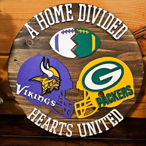 Home divided Football Team Sign House Divided sports team sign wood football sign for him NFL team wood round 3D Football Sign man cave sign