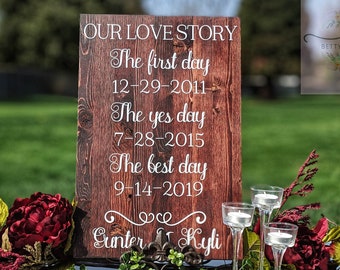 Our Love Story Sign/ Wedding dates sign/The first Day/The Yes Day/The Best day/Wedding Decor/ Rustic Wood Wedding Sign/ Wedding aisle signs