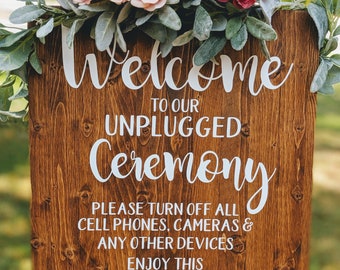 Ceremonia desconectada/Boda desconectada/Letrero de bienvenida a la boda/Letrero para el pasillo de la boda/Letrero de madera para boda/Letrero sin aparatos electrónicos/Letrero rústico para boda