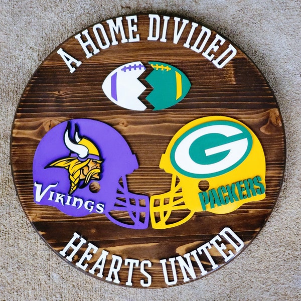 A home divided Football Team Sign/ House Divided Team Sign/ Football house divided/ NFL team wood round/3D Football Sign/Divided Football