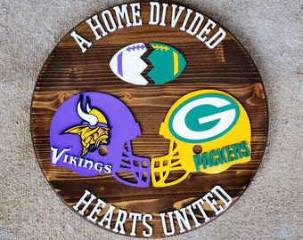 A home divided Football Team Sign/ House Divided Team Sign/ Football house divided/ NFL team wood round/3D Football Sign/Divided Football