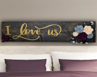 I Love Us Wood Sign/Floral Love Us Sign/Hanging I Love Us Sign/Wooden I Love Us/Floral Love Sign/