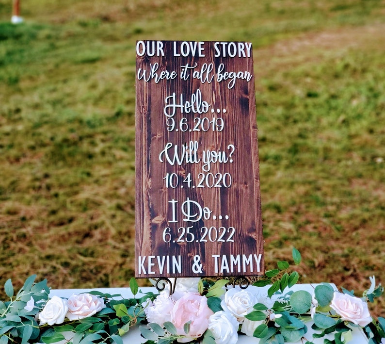 Our Love Story Sign/Hello.../Will You?/I Do/Wedding order Love Story Sign/Layered Wood Wedding Sign/Wedding Dates Sign/Personalized Sign/3D Wood