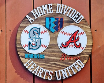 Baseball Home Divided Sign/House Divided Baseball Team Sign/ MLB Team Sign/ Homeplate and Baseball Team Sign/ Baseball Home Decor Sign