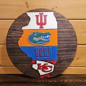 Sports State Sign Split State Sports Teams Custom Sports Sign Multiple Sports Sign Personalized Man Cave Sign Football, Basketball, Hockey