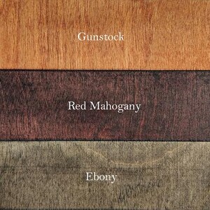 May include: Three wood samples showing different wood stains: Gunstock, Red Mahogany, and Ebony.