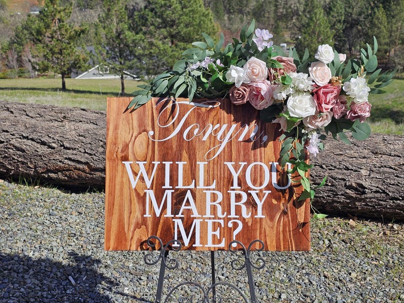 Will you marry me sign-Personalized marriage proposal sign-Engagement sign-Custom Wood Wedding Proposal Sign- Custom Wedding Engagement Sign image 1