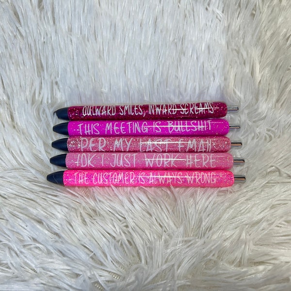 Work Sucks Day of the Week Pen Set| Funny Work Pens | Glitter Pens