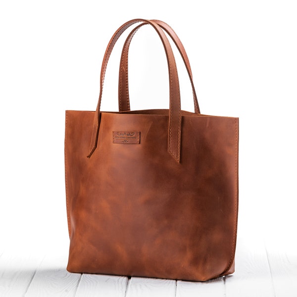 Cognac leather bag, Shoulder woman bag, Leather woman tote, Shopping leather bag, Vintage leather bag, Casual leather bag,  Leather bag