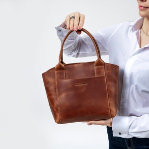 Cognac Leder Tote, Tote Ledertasche, Ledertasche, kleine Einkaufstasche, Frauentasche, Geschenk für Freundin, Leder Einkaufstasche, Geschenk