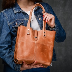 Karamellfarbene Ledertasche, Leder Tragetasche, Tote Ledertasche, Leder Einkaufstasche, Frau Laptop Tasche, Leder Reisetasche, Vintage Ledertasche