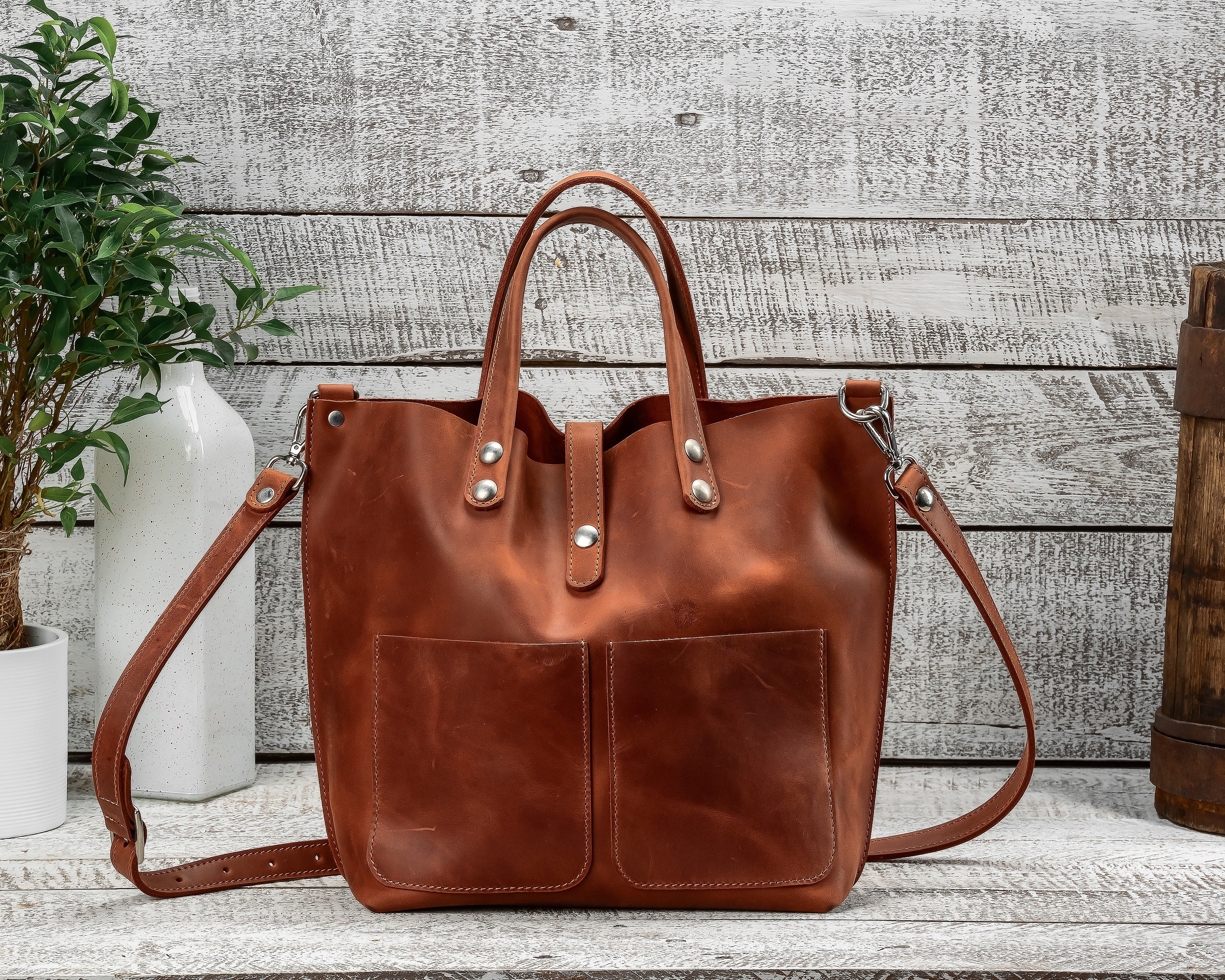 TOTE bag Cognac leather bag Leather bag Leather tote bag Etsy