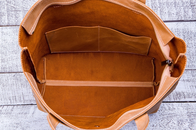 Caramel leather tote, Woman leather bag, Woman shopping bag, Daily use bag, Woman laptop bag, Gift for wife, Leather shoulder bag, Tote bag image 5