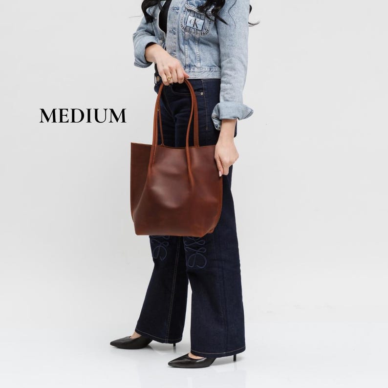 Large Leather Tote Bag with Zipper for Women — Handmade Laptop Work Bag, Tassel & Personalized Gift for Her image 8