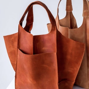 Cognac Hobo Tasche, Einkaufstasche, Tote Leder Tasche, LederTasche, Damen LederTasche, Damen Schultertasche, Echtleder Tasche Bild 2