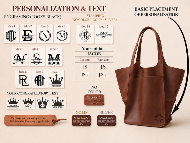 Hobo bag personalization options - monogram initials and name engraving ideas