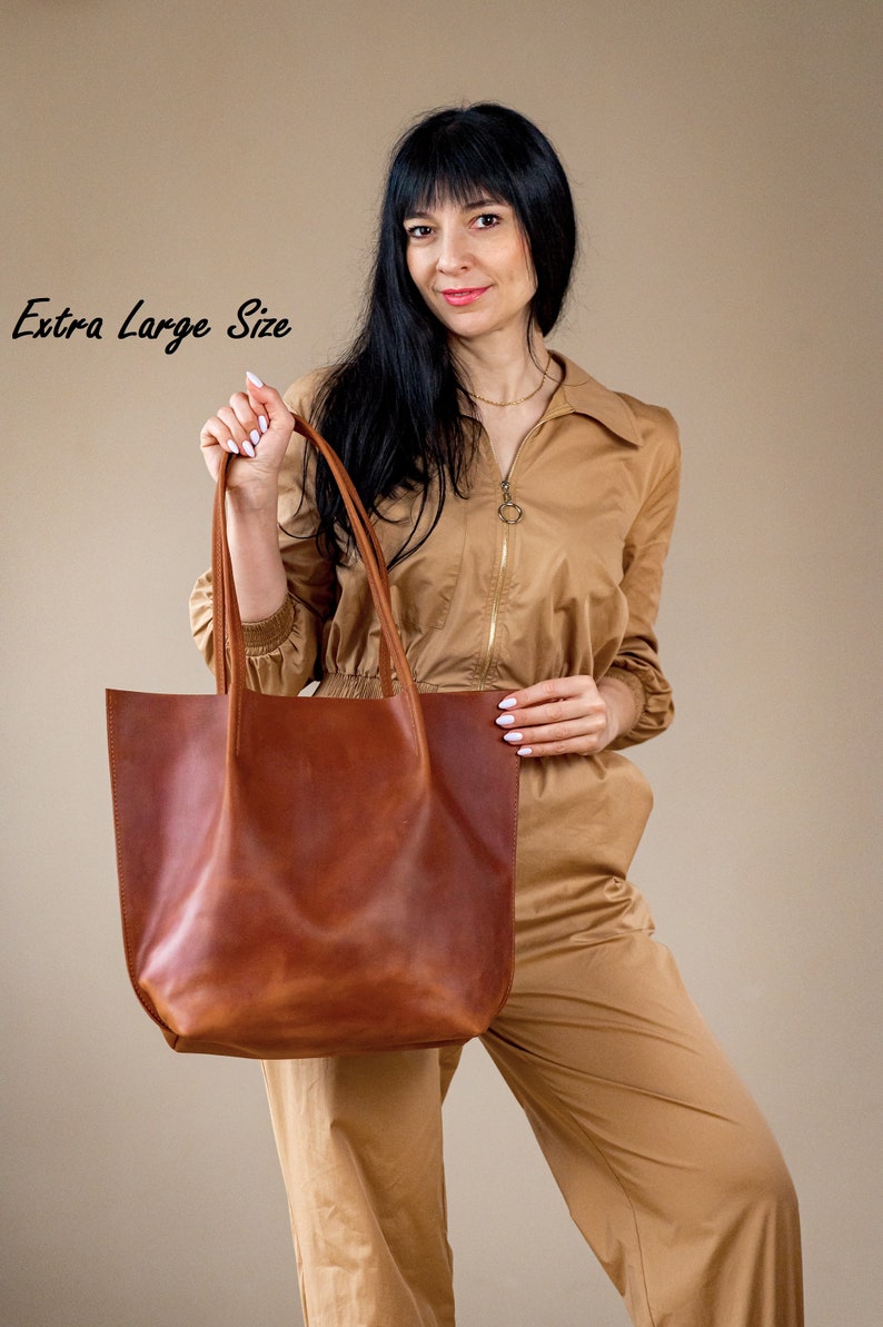 Sac fourre-tout en cuir, petit fourre-tout en cuir, fourre-tout en cuir pour femme, sac fourre-tout cognac, sac à bandoulière pour femme, fourre-tout en cuir véritable, sac fourre-tout décontracté image 6