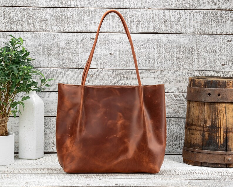 cognac leather tote