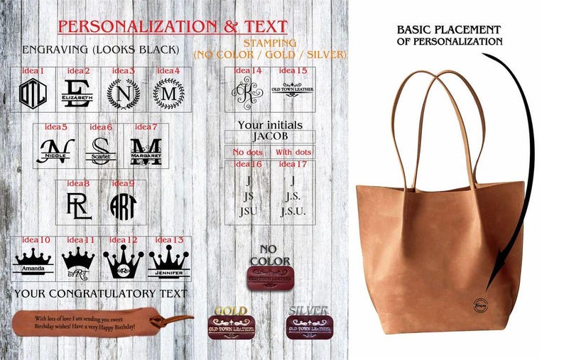 Tote bag personalization options - monogram initials and name engraving ideas