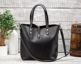 Sac en cuir noir, sac en cuir femme, sac en cuir Shopping, sac en cuir vintage, sac en cuir Boho, sac week-end femme, cadeau pour femme