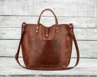 Fourre-tout en cuir cognac, sac fourre-tout en cuir, sac fourre-tout en cuir, sac en cuir fait main, sac en cuir à bandoulière, sac personnalisé, sac à bandoulière, cadeau