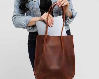 Leather Laptop Bag for Women — Handmade Work Tote, Fits 14 Inch Laptop, Personalized Gift for Her