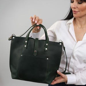 Fourre-tout en cuir vert, sac fourre-tout en cuir, sac fourre-tout en cuir, sac en cuir fait main, sac en cuir à bandoulière, sac personnalisé, sac à bandoulière, cadeau