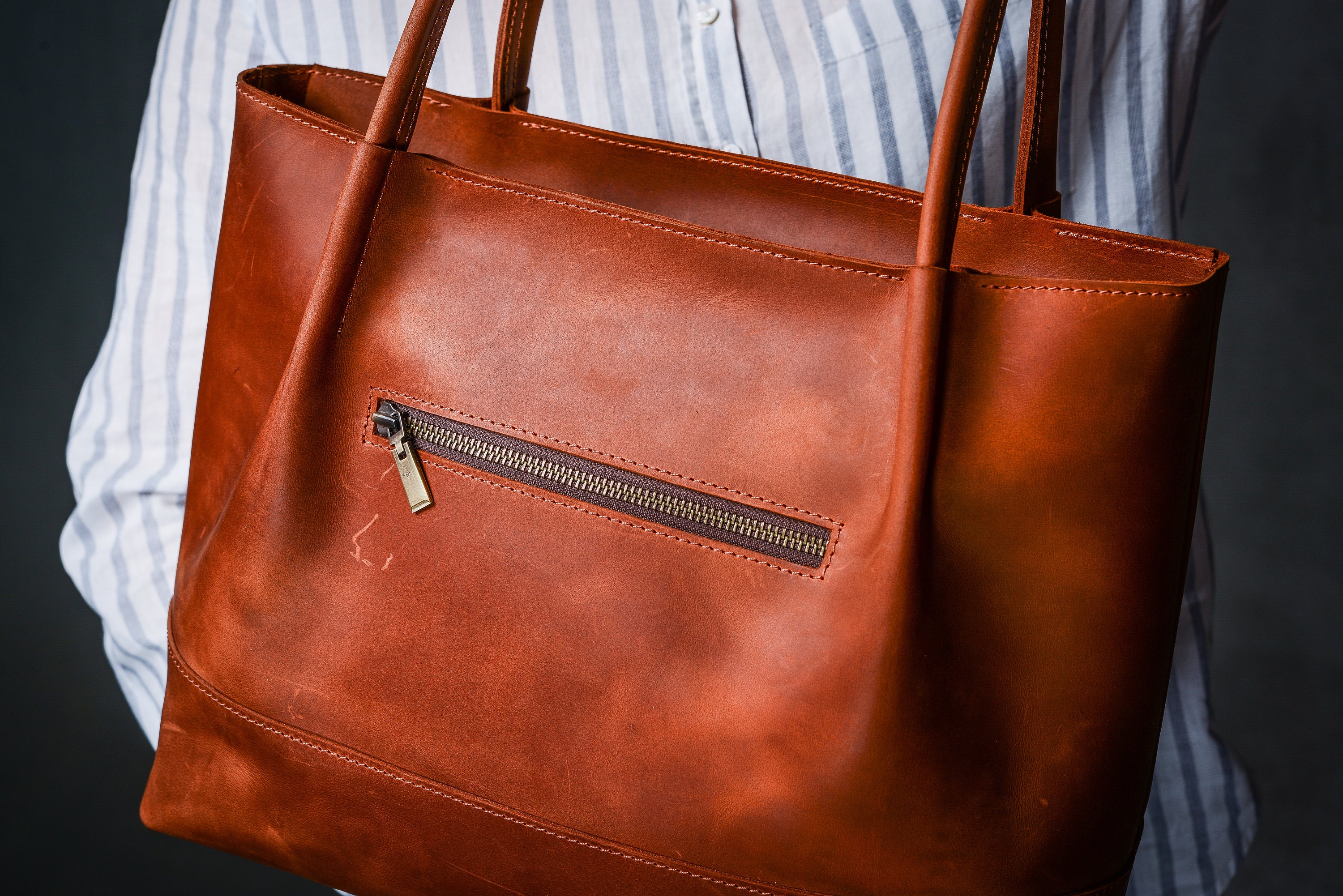 Cognac leather bag Woman leather tote Shopping leather bag Etsy