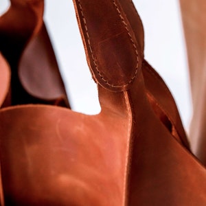 Cognac hobo bag, Shopping leather bag, Tote leather bag, Leather tote bag, Woman leather tote, Woman shoulder bag, Genuine leather tote image 6