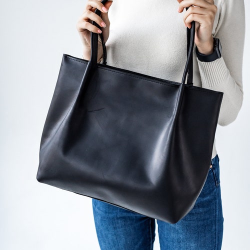 black leather tote