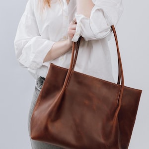 Cognac Leder Tote, Damen Ledertasche, Leder Tote Bag, Tote Ledertasche, Leder Einkaufstasche, Damen Schultertasche, Damen Leder Geldbörse