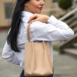 Mini Beige leather bag, Leather tote, Woman leather bag, Shoulder leather bag, Vintage leather tote, Boho leather bag, Leather tote bag image 10