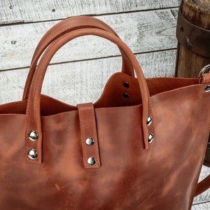 Cognac leather tote, Tote leather bag, Leather tote bag, Handmade leather bag, Shoulder leather bag, Leather laptop bag, Crossbody bag, Gift image 4