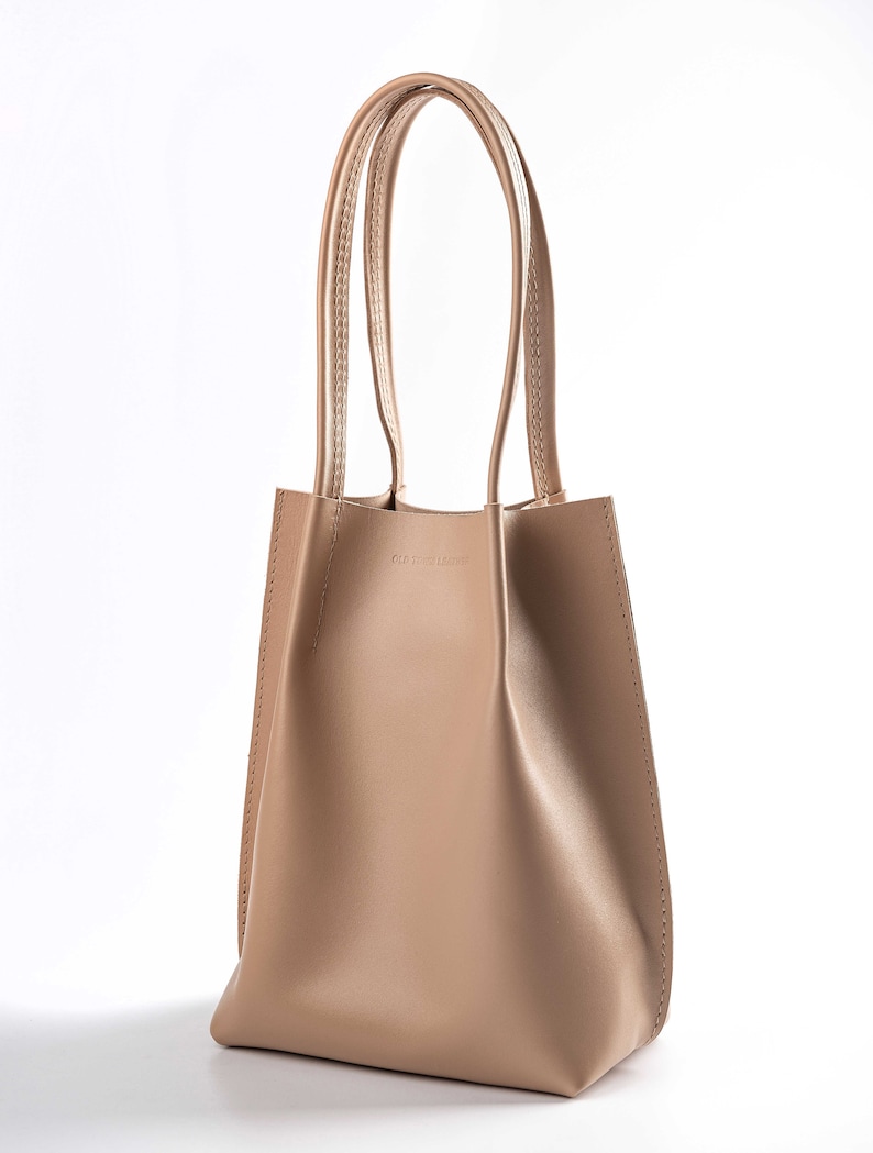 Mini Beige leather bag, Leather tote, Woman leather bag, Shoulder leather bag, Vintage leather tote, Boho leather bag, Leather tote bag image 2