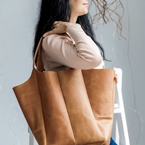 Caramel hobo bag, Shopping leather bag, Tote leather bag, Leather tote bag, Woman leather tote, Woman shoulder bag, Genuine leather tote image 6