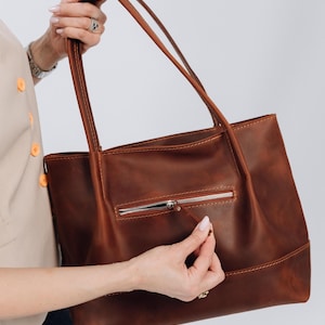 Cognac leather bag, Woman leather tote, Shopping leather bag, Leather travel tote, Woman weekender bag, Vintage leather tote, Shoulder bag