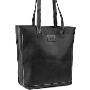 Black leather tote, Tote leather bag, Personalized bag, Shopping leather bag, Shoulder leather bag, Gift ideas for woman, Leather tote bag