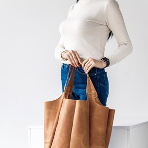 Caramel hobo bag, Shopping leather bag, Tote leather bag, Leather tote bag, Woman leather tote, Woman shoulder bag, Genuine leather tote image 2