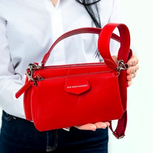 Leather bag, Shoulder bag, Red handbag, Small handbag, Zippered handbag, Women&#39;s handbag, Gift for her, Birthday gift, Crossbody bag