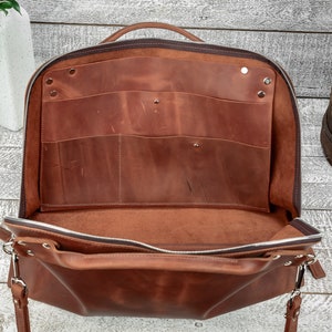 Man weekender bag, Leather travel bag, Carry-on baggage, Duffle leather bag, Crossbody bag, Sports bag, Unisex leather bag, Cognac bag image 2