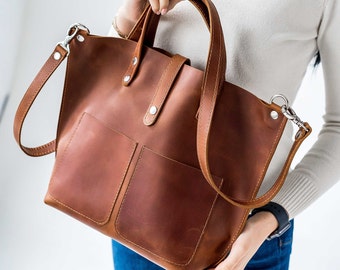 Sac en cuir cognac, sac à main personnalisé, sac sac sac en cuir, cadeau personnalisé, sac en cuir épaule, sac fait main, sac en cuir brun