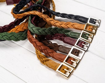 Woman leather belt, Braided leather belt, Women&#39;s braided belt, Handmade belt, Gift for birthday, Leather accessories, Personalized belt