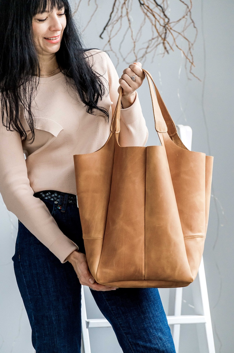 Caramel hobo bag, Shopping leather bag, Tote leather bag, Leather tote bag, Woman leather tote, Woman shoulder bag, Genuine leather tote image 9