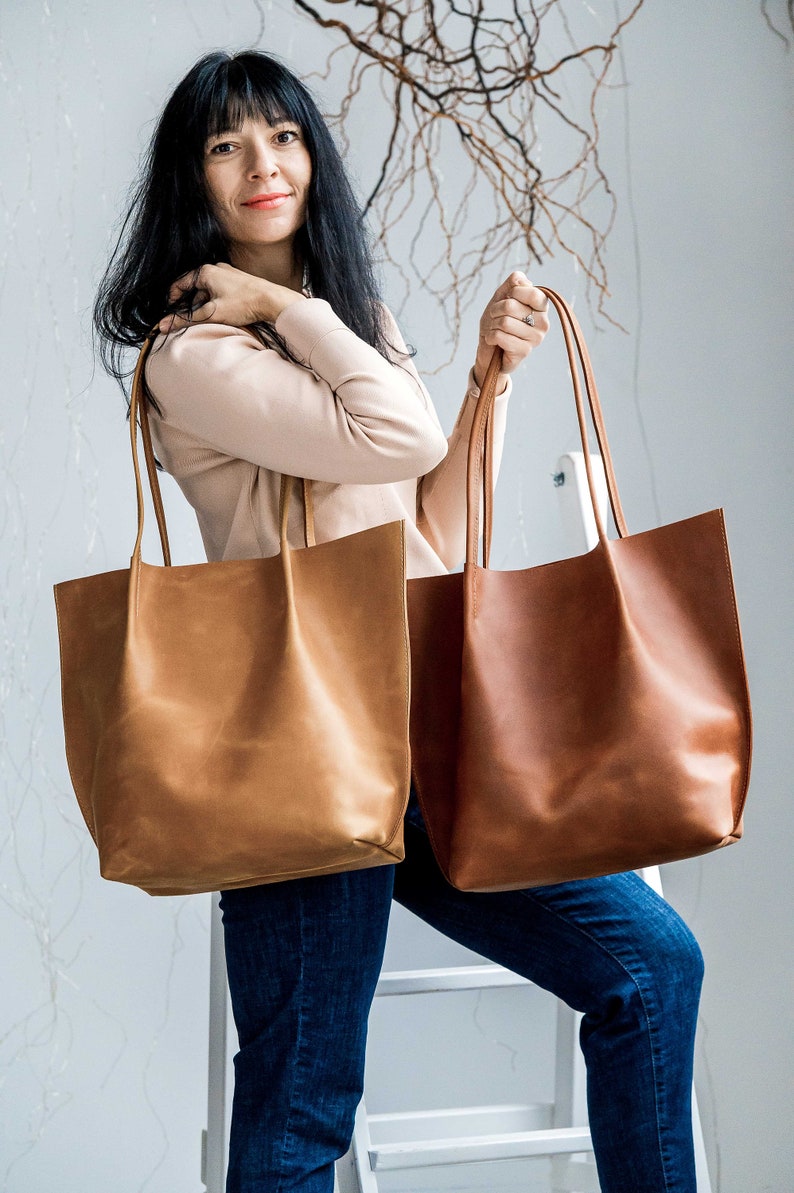 Extra Large tote bag, Shopping leather bag, Tote leather bag, Leather tote bag, Woman leather tote, Woman shoulder bag, Travel bag image 1