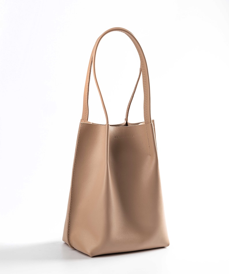 Mini Beige leather bag, Leather tote, Woman leather bag, Shoulder leather bag, Vintage leather tote, Boho leather bag, Leather tote bag image 3