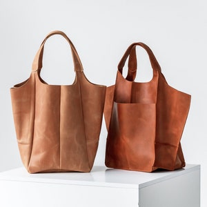 Caramel hobo bag, Shopping leather bag, Tote leather bag, Leather tote bag, Woman leather tote, Woman shoulder bag, Genuine leather tote image 3