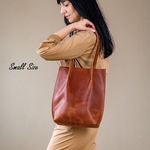 Cognac leather bag, Leather tote bag, Tote leahter bag, Shoulder leather bag, Woman shopping bag, Gift for girlfriend, Small bag