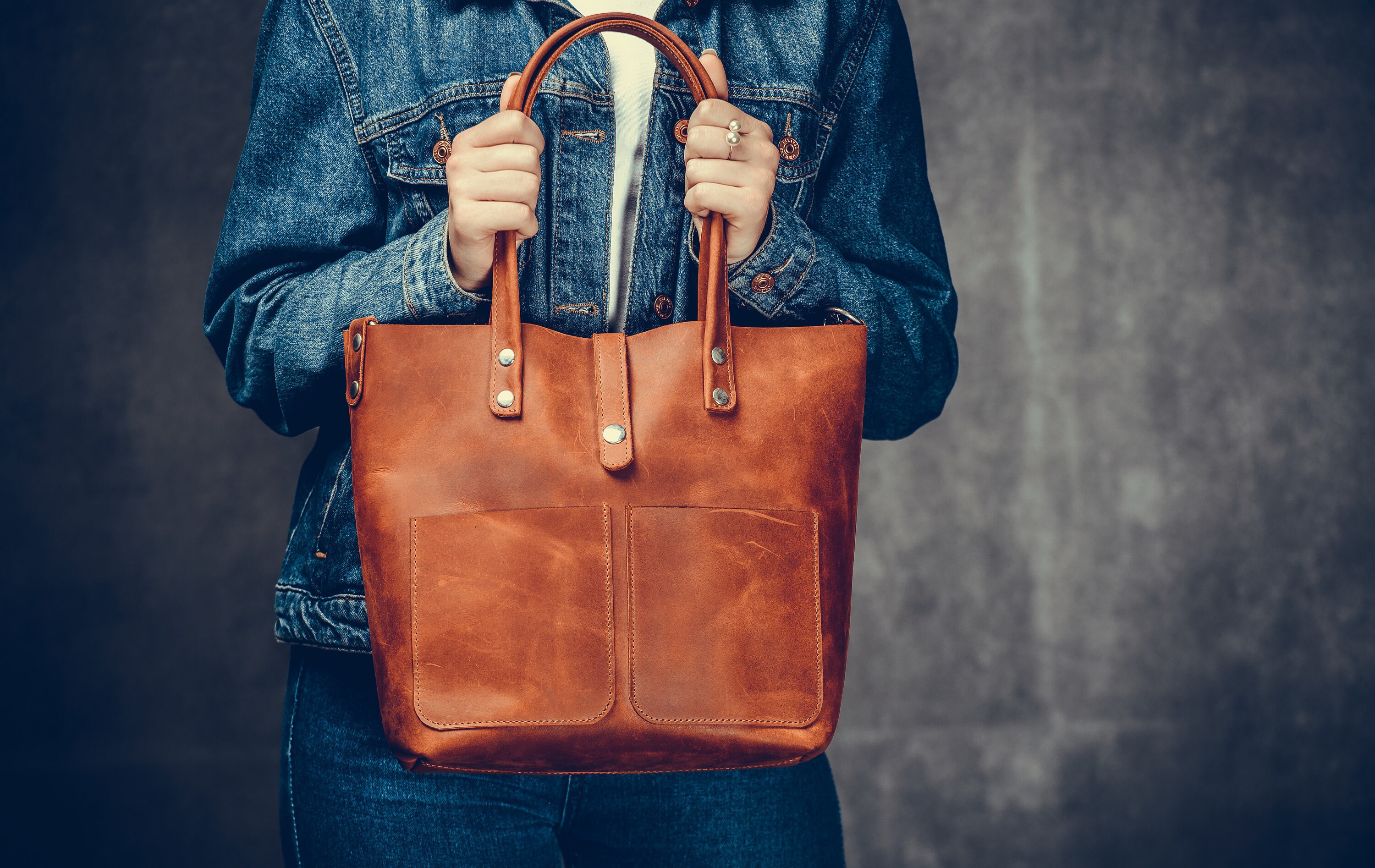 Cognac leather bag Tote leather bag Vintage leather tote Etsy