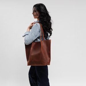 Large Leather Tote Bag with Zipper for Women — Handmade Laptop Work Bag, Tassel & Personalized Gift for Her image 2